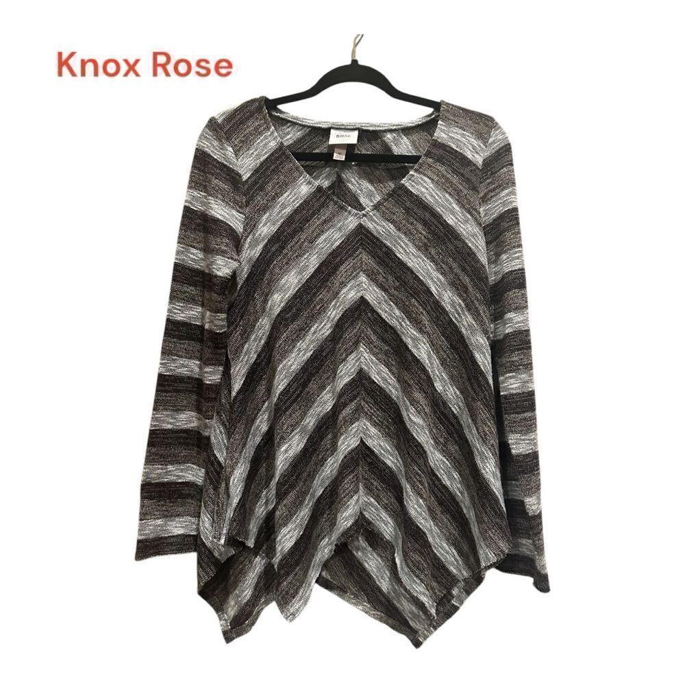 Knox Rose Womens Pullover Sweater Multicolor Stripe Long Sleeve Scoop Neck